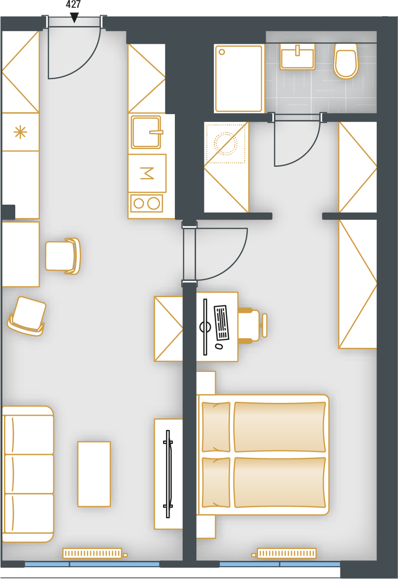  two rooms + kitchenette